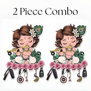 Kiya Craft N Canvas Cute Bal Krishna Key Hanger Combo – Decorative Key Rack Wood Key Holder