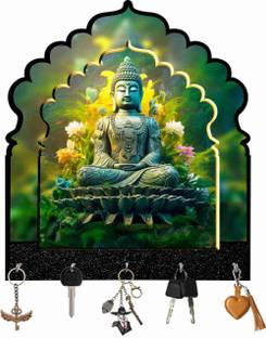Craftzo Lord Buddha Premium Wood Finish Key Holder /Wall Decor / Home Decor/ Wood Key Holder