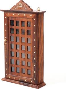 ADA Handicraft Sheesham Wooden Key Holder-Square Design Keychain Holder Wood Key Holder