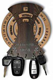 Gojeeva Lifetime Welcome Home Infinite Calendar with Key Holder for Office / Home Wood Key Holder