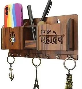 SimmiCraftSotre Mahadev Brown Wood Key Holder (6 Hooks, Brown) Wood Key Holder (6 Hooks, Brown) Wood Key Holder