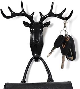 MDNDECOR Pack of 1 Decorative Deer Head Hook – Stick-On, Reusable, No Drilling Required Plastic Key Holder