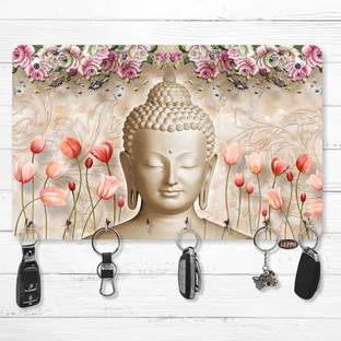 LEPPO Key Holder Printed Lord Buddha Key Holder Wood Key Stand (8 Hooks-DL_013) Wood Key Holder