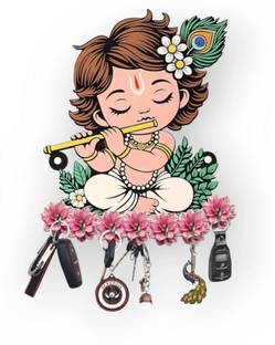 Unnati times Krishna Home decor Wooden Wall key holder For wall Decorative Item Wood Key Holder