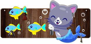 iy creations Pretty Fishes & Little Kitty Design Print Key Holder MDF Knobs Hook for Keys Wood Key Holder