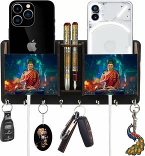 newshivcollection Printed Budha Two Box Key Holder Wood Key Holder Wood Key Holder