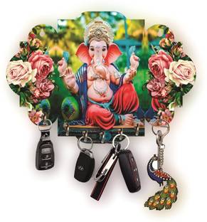 CW Crafts World Beautifull Wooden Ganesh Key Holder Set Of 2 Wood Key Holder
