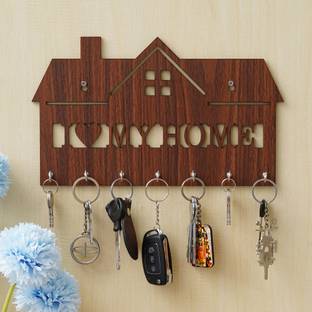 JaipurCrafts Premium I Love My Home Wooden hut Shape Key chain holder for home Wood Key Holder