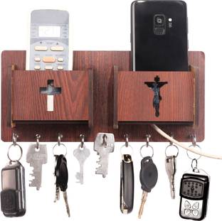 POCKESTER Jesus with Double Mobile Stand Wood Key Holder