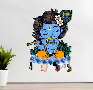 Radhya Creation Little Krishna Wooden Wall Key Holder, Key Hanger for Living Room | Home Decor Wood Key Holder