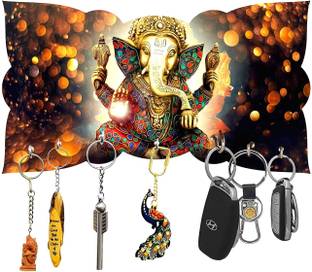BS NATURAL Wooden Ganesha Key Holder Stand/Wall Hooks Stand/Key Holder for Home Office/Wall Mounted Key Holder/Key Hold/Key Chain Hanging Board/Wall Hanging Key Holder Ganesh JI Design - Wooden Colour Wood Key Holder