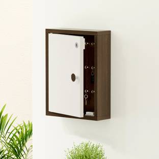BLUEWUD Torene Wall Mount Key Box Cabinet, Key Holder with Locker Upto 18 Keys Wood Key Holder