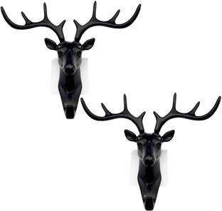 TruVeli Deer Head Hanging Hook, Self Adhesive Wall Door Hook (Pack of 2) Plastic Key Holder