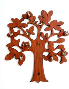 Morvi ART TREE DESIGN Wood Key Holder (6 Hooks, Brown) Wood Key Holder