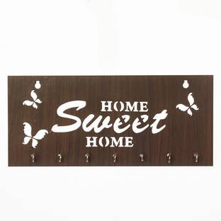 WEBELKART Designer Home Keys Wooden Key Holder with 7 Hooks, Free Keychain Wood Key Holder