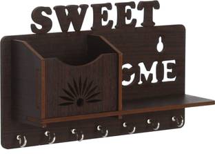 DAKSH sweet home sun design mutipurpose 2 box 7 hook key holder Wood Key Holder