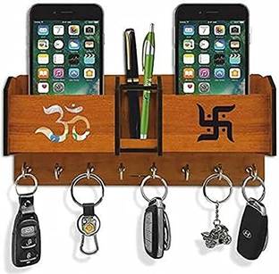 jai shree shyam collection Pen Stand And mobile stand , keys hanger , chabi holder , om - swastik shepe cuting wood key holder 8 hooks Wood Key Holder