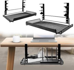 GEO FASHION 2 pcs Under Desk Cable Management Tray, 14.37 Inch No Drill Keyboard Tray