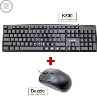 zebion K500 Keyboard +Dazzle Mouse Wired (Combo) Wired USB Standard Desktop Keyboard Compatible with Desktop, Laptop, Mac