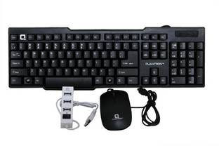 Quantron QKB-15 WIRED KEYBOARD + QMU -535 WIRED MOUSE +QUH -210 4 PORT USB HUB COMBO PACK Wired USB Standard Desktop Keyboard Compatible with Desktop, Laptop, Mac