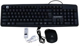 Quantron QKB-11 WIRED KEYBOARD +QMU-535 WIRED MOUSE +QUH-210 4 PORT USB HUB COMBO PACK. Wired USB Standard Desktop Keyboard Compatible with Desktop, Laptop, Mac