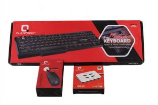 Quantron QKB-15 WIRED KEYBOARD +QMU -535 WIRED MOUSE +QUH-220 4 PORT USB HUB COMBO PACK. Wired USB Desktop Keyboard