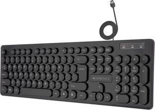 ZEBRONICS ZEB-K24 slim design, retractable stand, 1.3 meter textured cable, Chiclet keys Wired USB Standard Desktop Keyboard Compatible with Desktop, Laptop, Mac Easy to Use,Plug and Play,Quick, Comfy Durable body