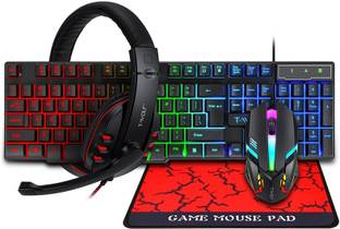 SANNO WORLD Gaming Keyboard and Mouse Combo, RGB Backlit Wired Gaming Wired USB Standard Gaming Keyboard Compatible with Desktop, Laptop, Mac Wired RGB Backlit Gaming Keyboard, Gaming Mouse, Gaming Mouse Pad, Gaming Headset Combo All in One