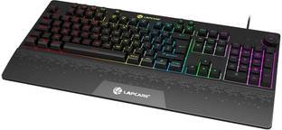 LAPCARE LGK-111 Wired USB Standard Gaming Keyboard Compatible with Desktop, Laptop, Mac with detachable Wrist rest, 26 anti-ghosting keys and Rainbow backlit, Membrane