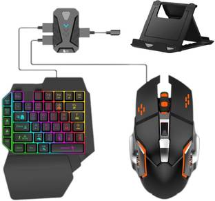 AOKO One Handed Gaming Keyboard and Mouse Mobile Game Combo Pack Bluetooth Standard Gaming Keyboard Compatible with Desktop, Laptop, Mac