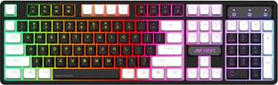Ant Esports MK1400 / Rainbow LED Illumination, White and Black Keycaps, Backlit Membrane Wired USB Standard Gaming Keyboard Compatible with Desktop, Laptop, Mac Backlit Membrane Mixed Colour Lighting, White & Black Keycaps, Double Injection Key Caps