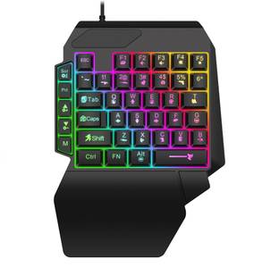 DWH F6 One-Handed RGB Gaming Keyboard with Wrist Rest and backlit , 35 Keys Wired USB Laptop-size Gaming Keyboard Compatible with Desktop, Laptop, Mac
