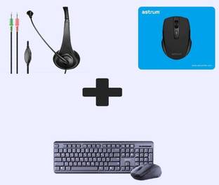 ASTRUM Wireless Combo KW340 + HS115 Double Aux Headset with Mic + MP110 Mouse pad Wireless Standard Multi-device Keyboard