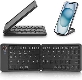 ELECTRO WOLF Mini Portable Rechargeable Wireless Bluetooth Foldable Keyboard |Mobile Holder| Bluetooth Handheld Multi-device Keyboard Compatible with Desktop, Laptop, Tablet
