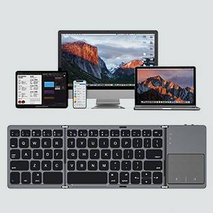 Cpixen Foldable Bluetooth Keyboard with Touchpad, Tri-Folding Wired USB, Wireless Handheld Multi-device Keyboard