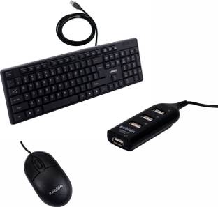 zebion K500 keyboard + Elfin Mouse + Pronot 101 USB hub (Pack of 3) Wired USB Standard Multi-device Keyboard Compatible with Desktop, Laptop, Mac Easy to Use,Plug and Play,Quick, Comfy Durable body