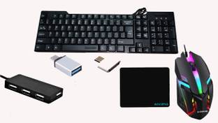 RSG PRODOT 5D COMBO - KEYBOARD,RGB MOUSE,USB HUB ,MOUSEPAD,HDMI,TYPE C & V8 OTGP Wired USB Standard Multi-device Keyboard Compatible with Desktop, Laptop, Mac stand support,FEEL