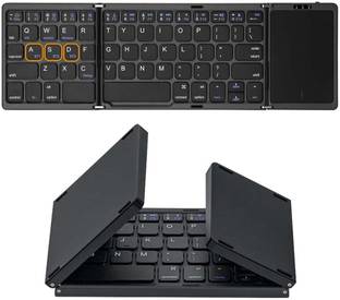 TECPHILE B089T Portable Bluetooth Multi device Foldable Keyboard with Touchpad Bluetooth Handheld Multi-device Keyboard Compatible with Desktop, Laptop, Mac