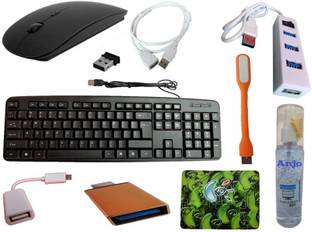 ANJO Combo 9 in 1 Pack Wired USB Standard Multi-device Keyboard Compatible with Desktop, Laptop, Mac Easy to Use,Plug and Play,Quick, Comfy Durable body