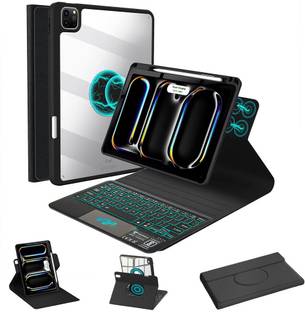 TECPHILE Keyboard Case for iPad Pro 13 M4 2024 with 7 Colors Backlit & Large Touchpad Bluetooth Standa...