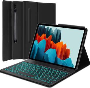 microware Galaxy Tab S7 FE Backlit Keyboard Case 12.4 inch 2021 (SM-T730/T733/T736/T738) Bluetooth Handheld Tablet Keyboard Compatible with Desktop, Laptop, Mac
