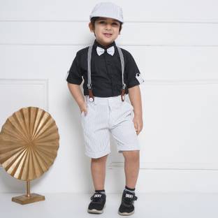 AJ Dezines Boys Party(Festive) Dress Shirt, Shorts, Suspenders, Cap, Bow Tie