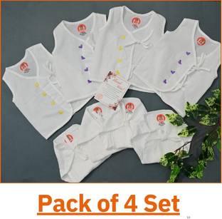 dear champ 100 % Oragnic White Cotton Embroidered Jhabla and Nappy ( 0-3 Month )