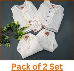 dear champ 100 % Oragnic White Cotton Embroidered Jhabla and Nappy ( 0-3 Month )
