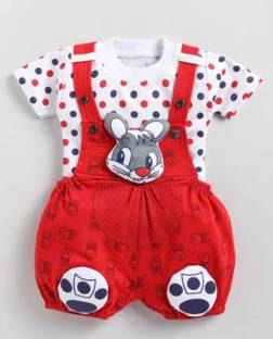 Tintin Dungaree For Baby Boys & Baby Girls Printed, Applique Cotton Blend