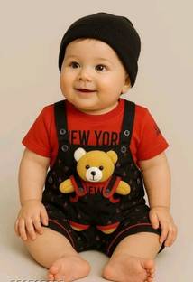 AFNAN MULTI BRAND Dungaree For Baby Boys & Baby Girls Casual Printed Polycotton