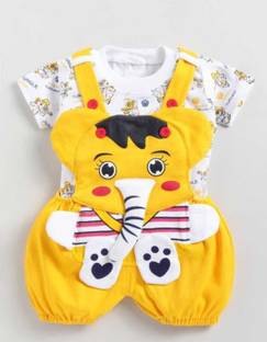 miradresses Dungaree For Baby Boys & Baby Girls Casual Printed Cotton Blend