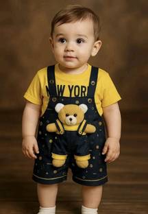 UNIQUE WAY Dungaree For Baby Boys & Baby Girls Printed Polycotton
