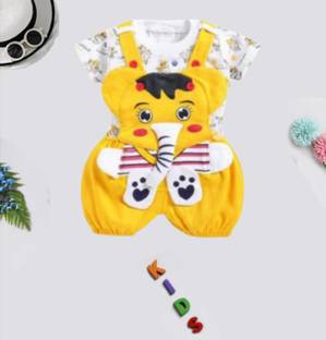 Tintin Dungaree For Baby Boys & Baby Girls Animal Print, Printed Cotton Blend, Polyester