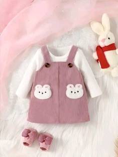 SM DRESSES Dungaree For Baby Girls Casual Applique Cotton Blend